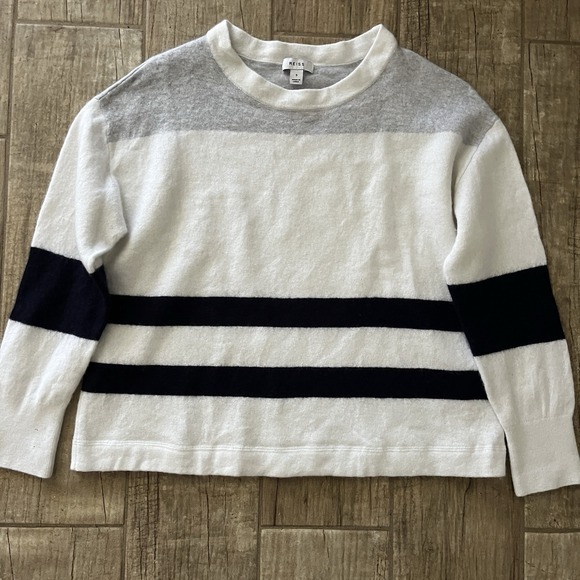 Reiss Sweaters - $210 REISS Allegra Wool Blend Striped Crew Sweater Jumper White GreyNavy Small